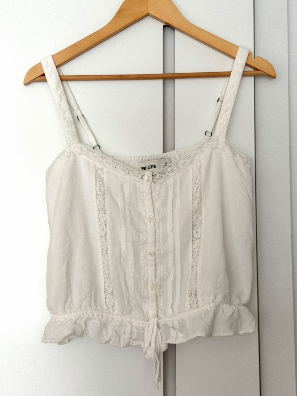 Hollister Ivory Lace-Trim Button Front Cami Tank